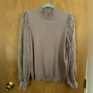 Women’s Turtle Neck with Lace Floral Sleeves, Size XL